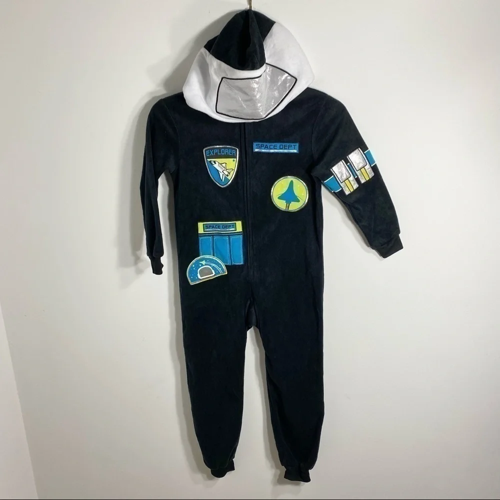 Cat & Jack Hooded Astronaut Bodysuit Pajama Costume Kids Sz XS Black Blue